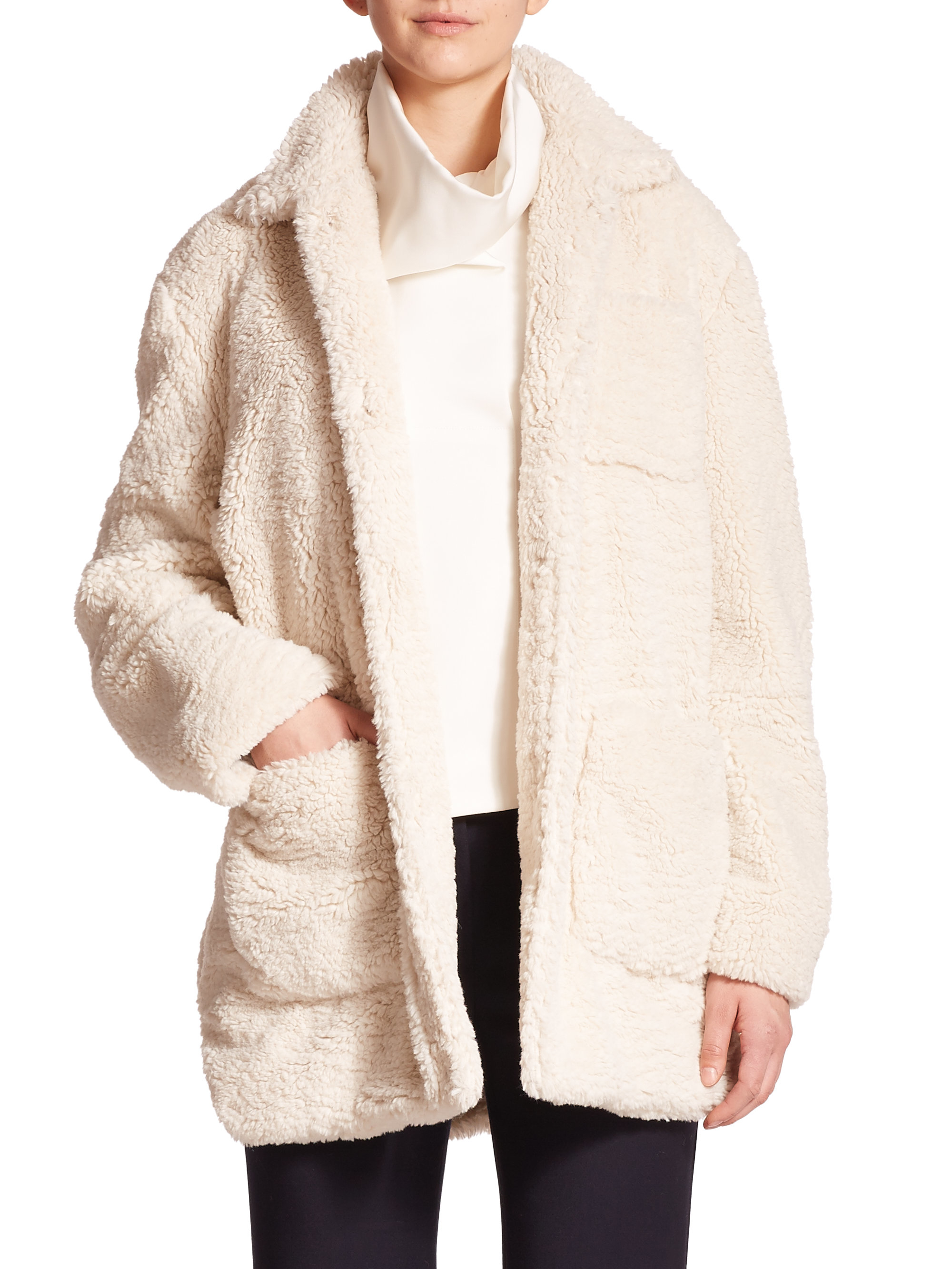 Opening ceremony Bern Oversized Faux Shearling Coat in Natural | Lyst