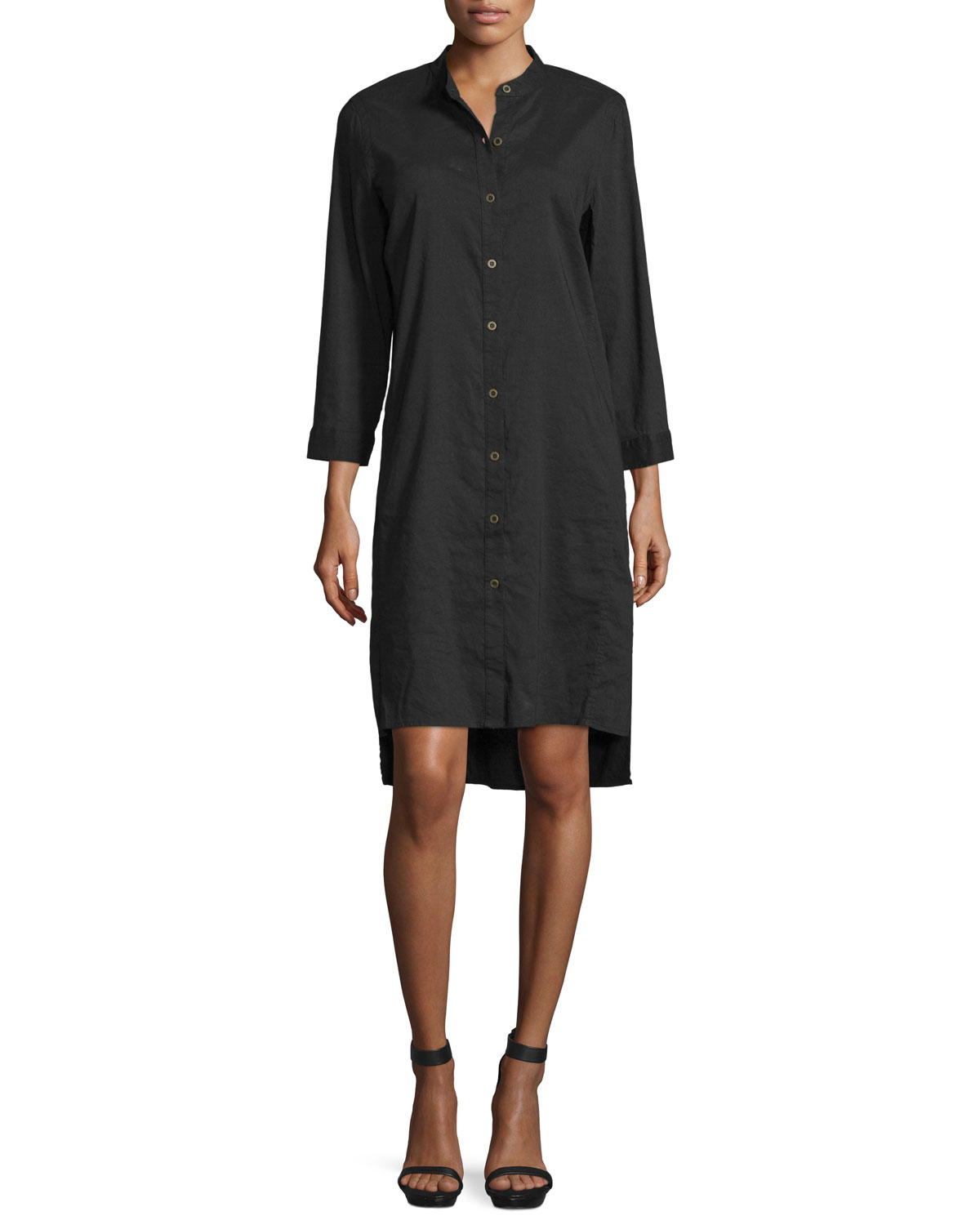 Eileen fisher 3/4sleeve Linenblend Highlow Dress in Black Lyst