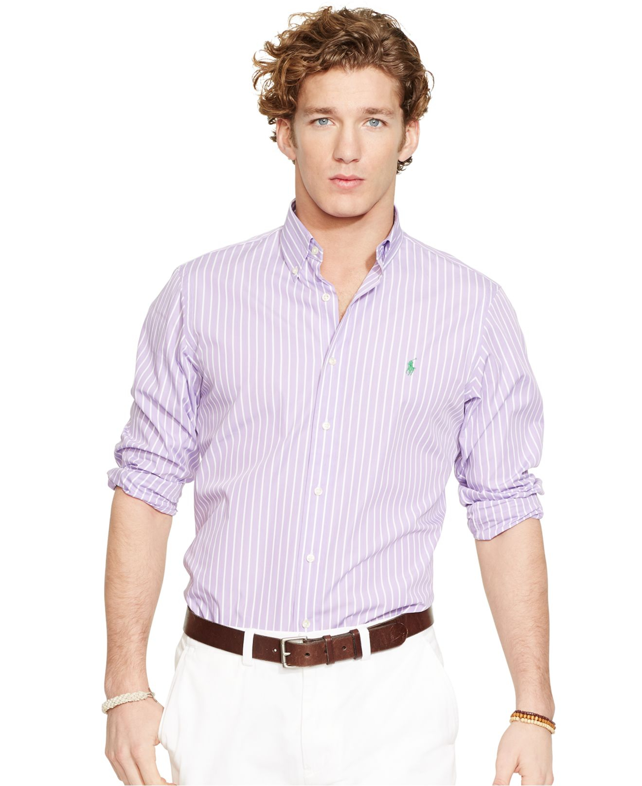 Polo ralph lauren Striped Poplin Shirt in Purple for Men | Lyst
