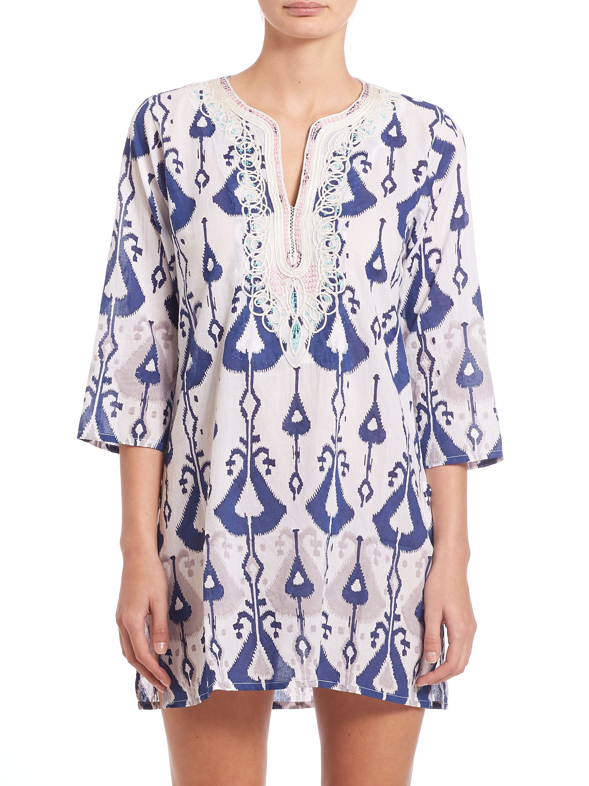 Roberta roller rabbit Maurise Embroidered Cotton Tunic in Blue | Lyst