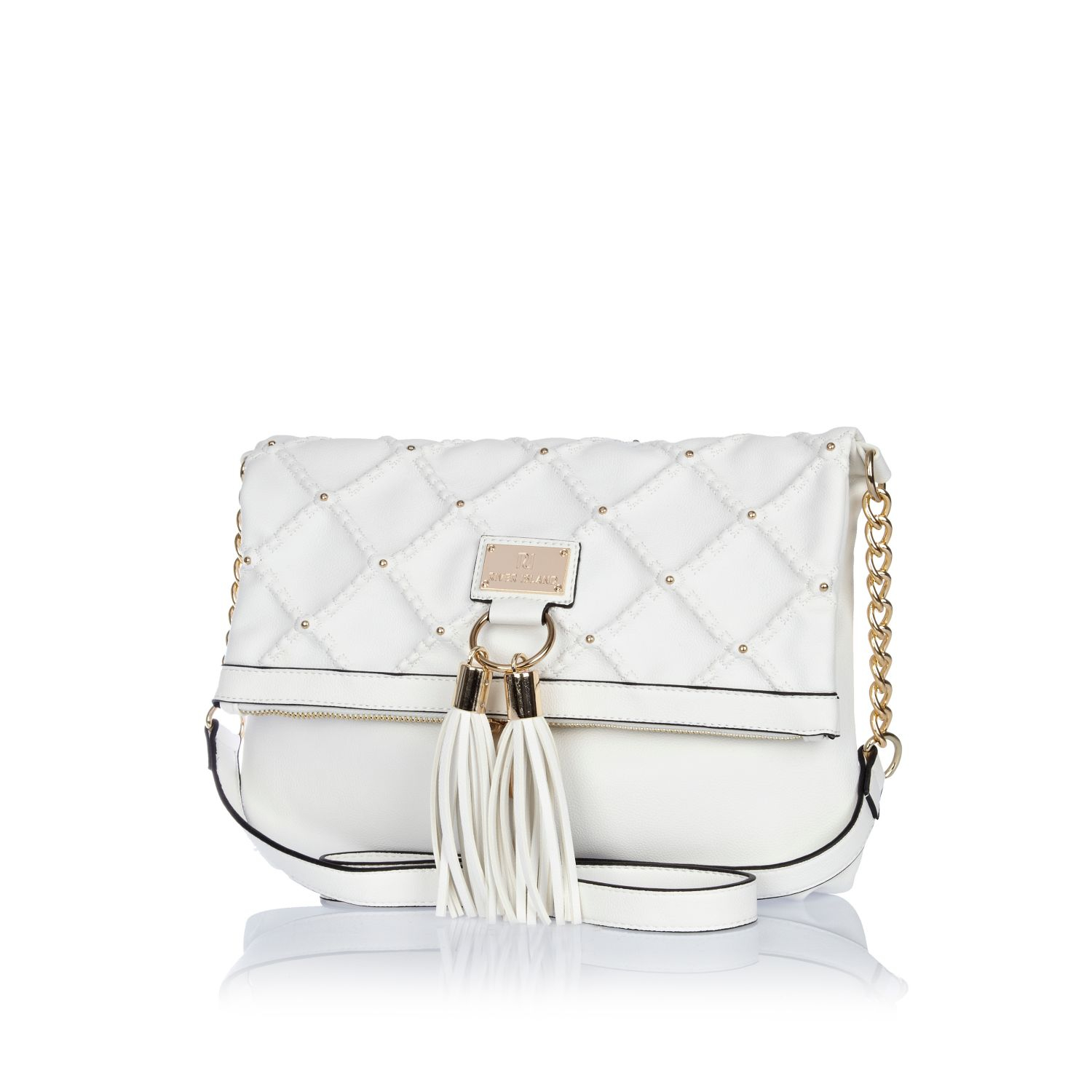 River Island White Quilted Tassel Messenger Bag in White | Lyst