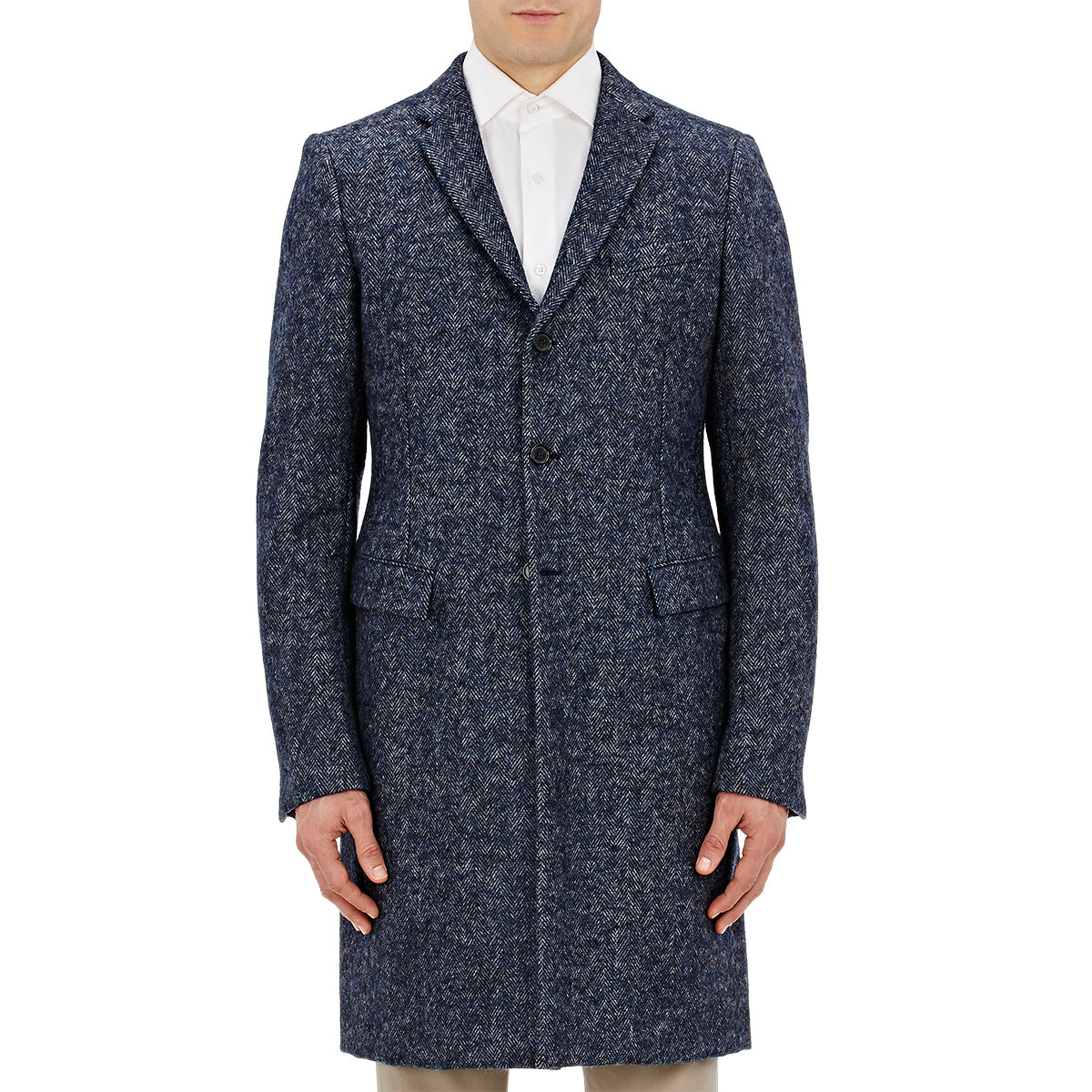 Jil sander Herringbone Tweed Cesare Coat in Black for Men | Lyst