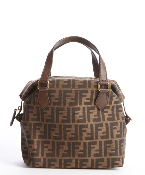 Lyst - Fendi Brown Zucca Canvas and Leather Trim Top Handle Bag in Brown