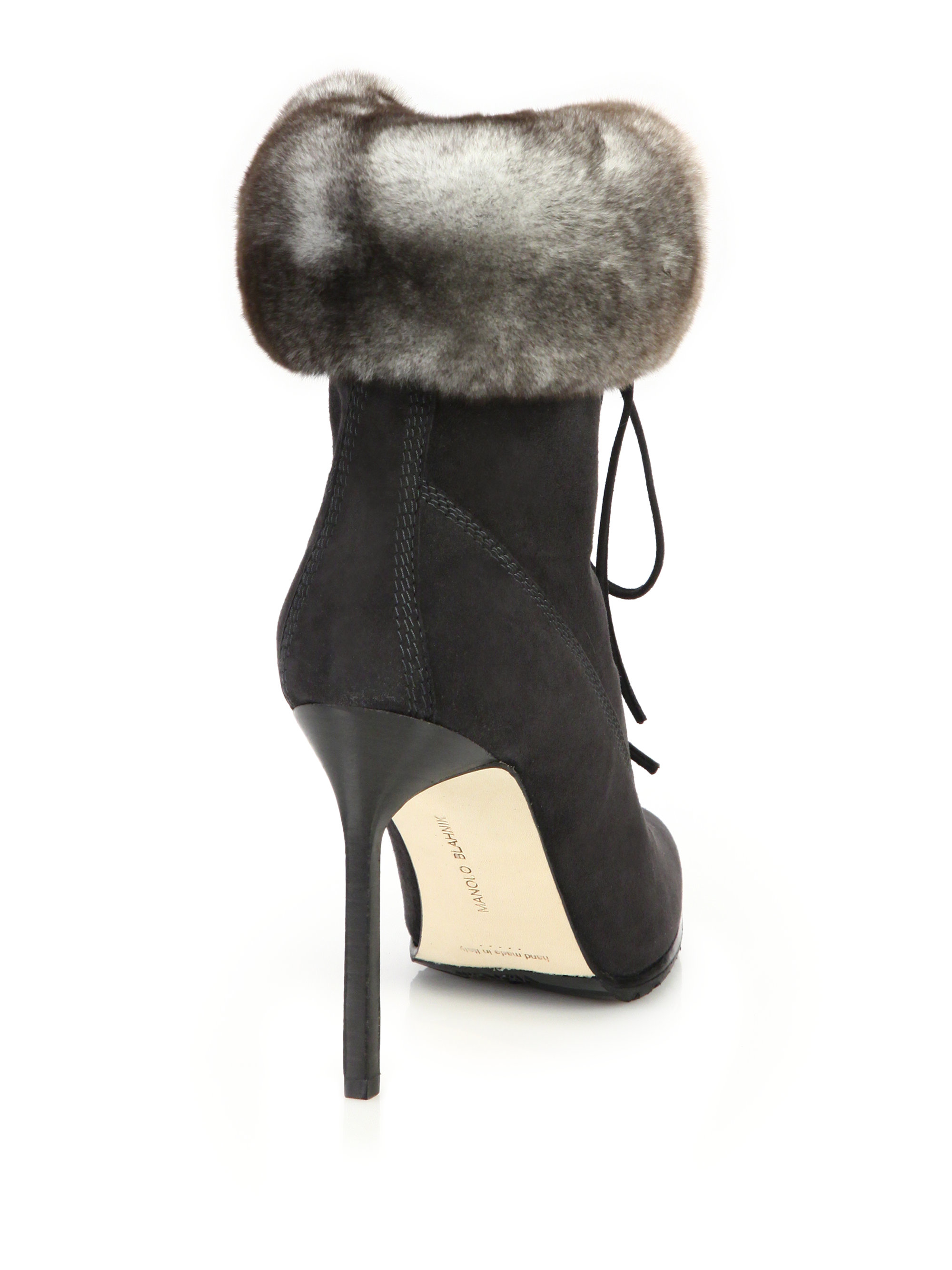 Lyst - Manolo Blahnik Oklamod Suede & Rabbit Fur Timberland Booties in Gray