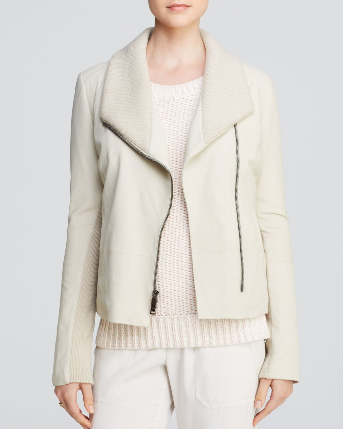 Lyst Vince Jacket Rib Collar Leather Scuba In White Gallery