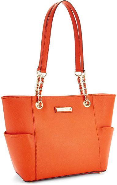 Calvin Klein Saffiano Leather Tote Bag in Orange | Lyst