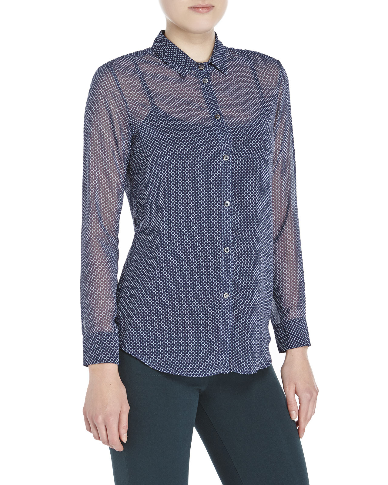 Lyst Ottod'Ame Navy Geometric Print Sheer Blouse in Blue