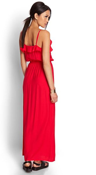 Forever 21 Ruffled Maxi Dress in Orange (Coral)