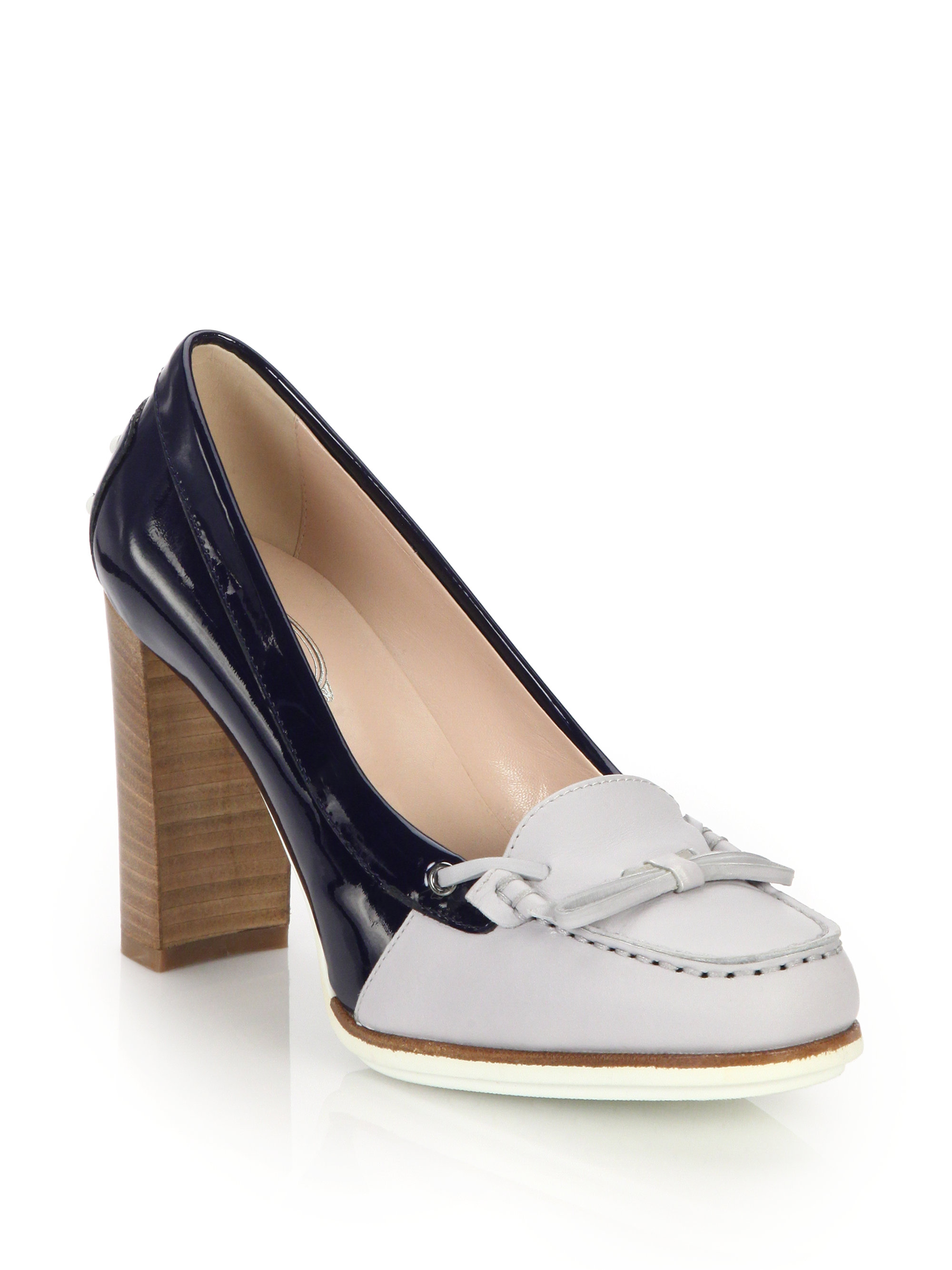 Lyst - Tod'S Two-Tone Leather & Patent Leather Loafer Pumps in Blue