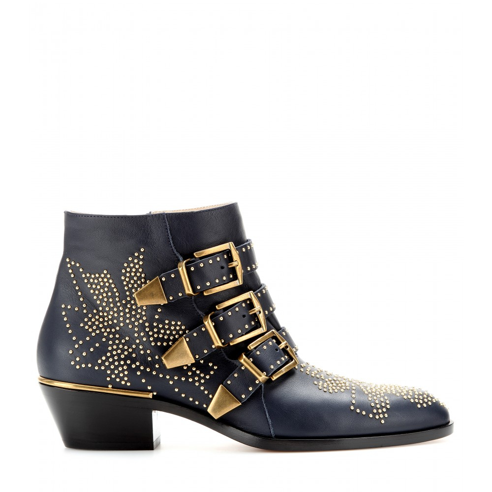 Lyst - Chloé Susanna Studded Buckled Leather Ankle Boots in Blue