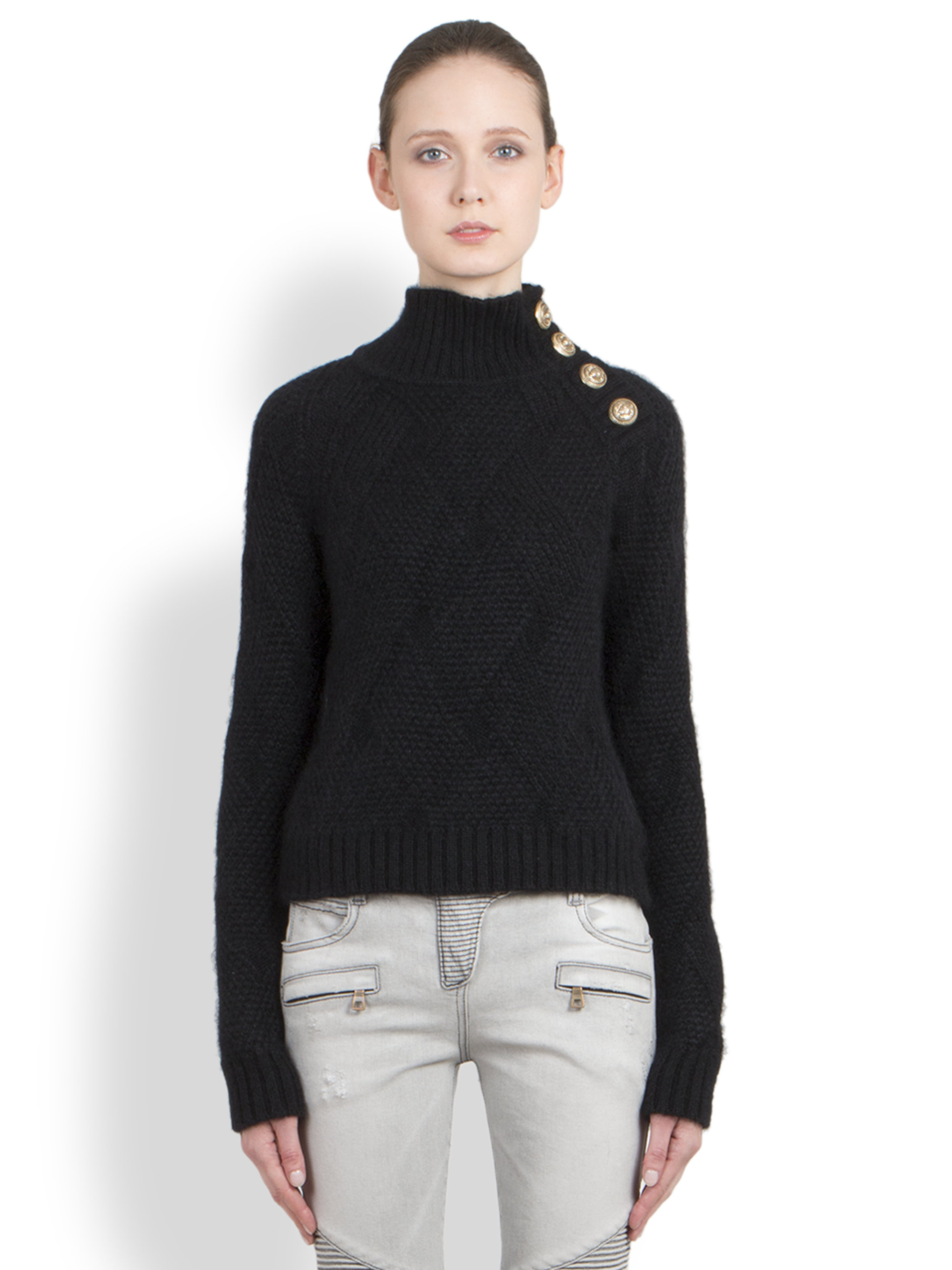 Lyst - Balmain Basketweave-Knit Sweater in Black