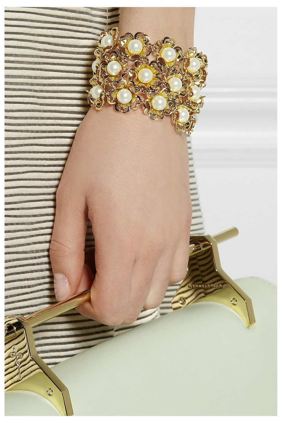Tory burch Katie Gold-plated Faux Pearl Bracelet in Metallic | Lyst