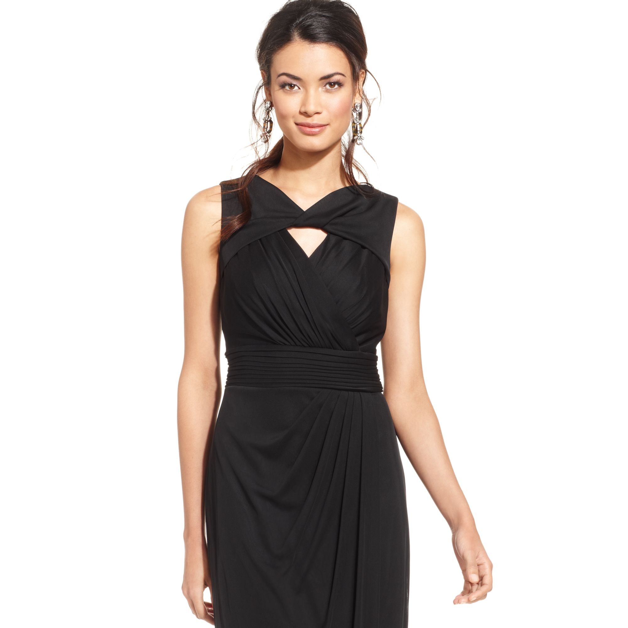 Alex evenings Sleeveless Cutout Fauxwrap Gown in Black | Lyst