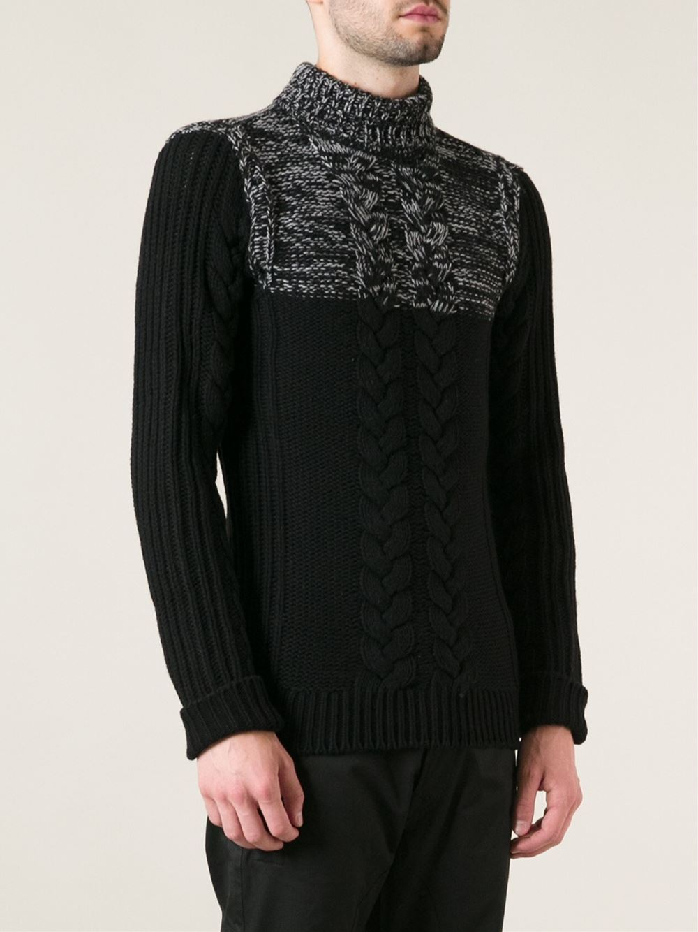 Diesel black gold Cable Knit Turtleneck Sweater in Black for Men | Lyst