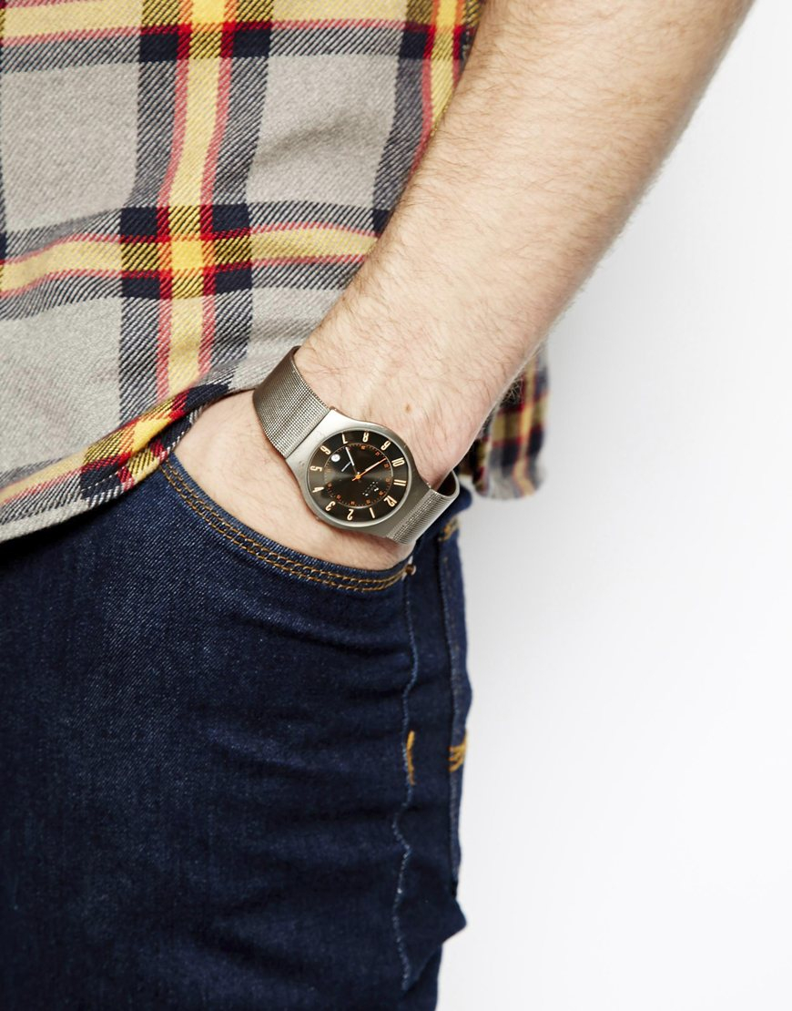 Lyst Skagen Silver Mesh Strap Watch 233xlttmo in Metallic for Men