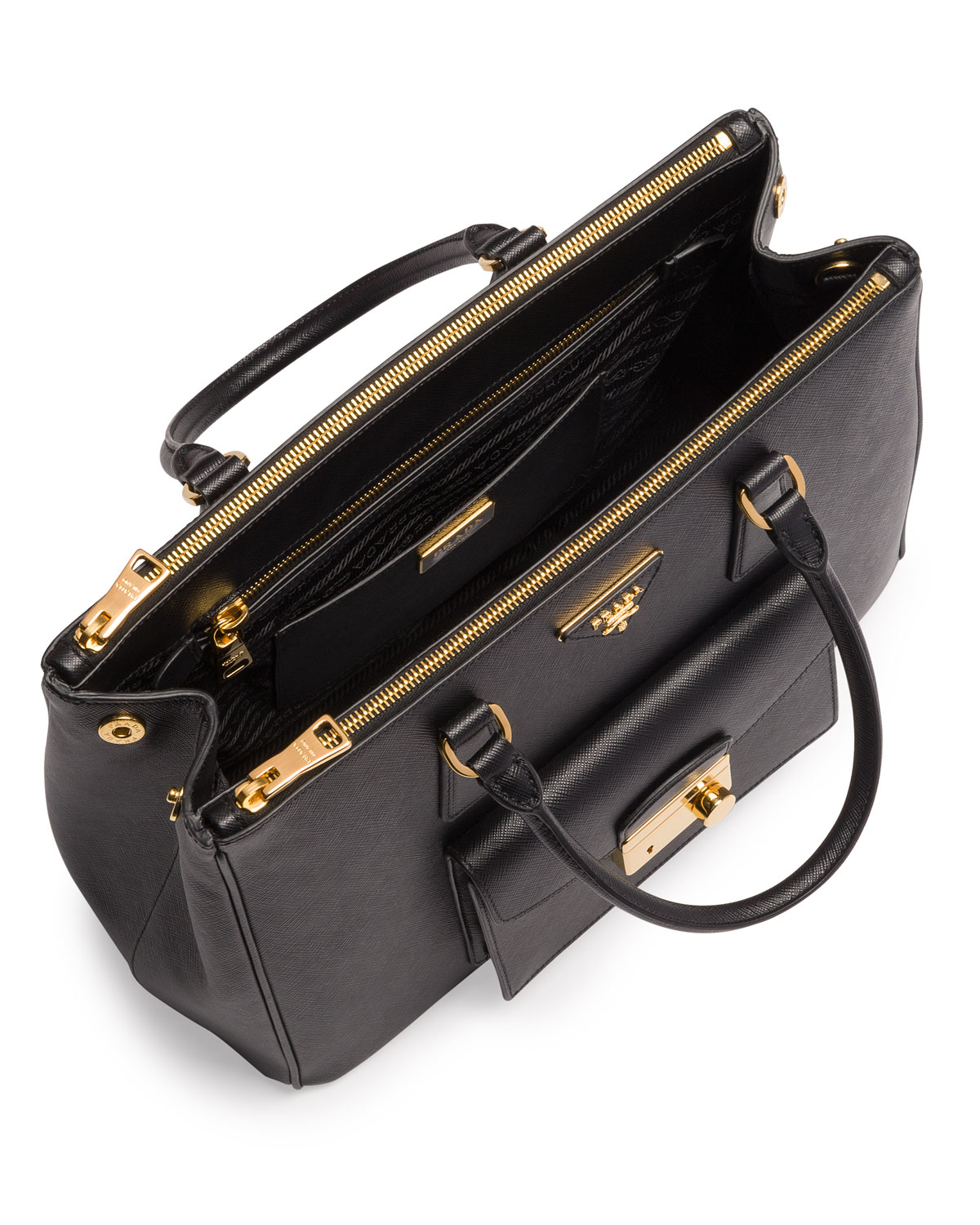 Prada Saffiano Front-Pocket Tote Bag in Black | Lyst  
