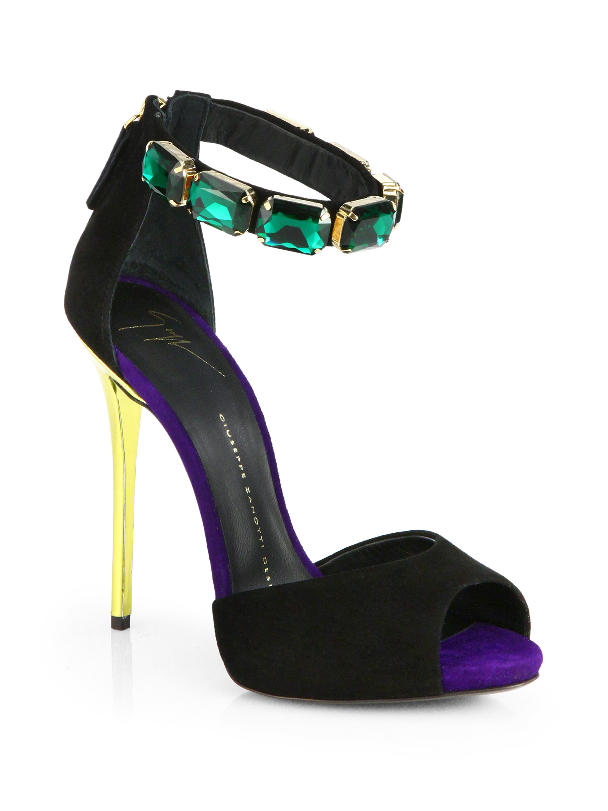 Giuseppe Zanotti Suede Jeweled Ankle-Strap Sandals in Black (NERO ...