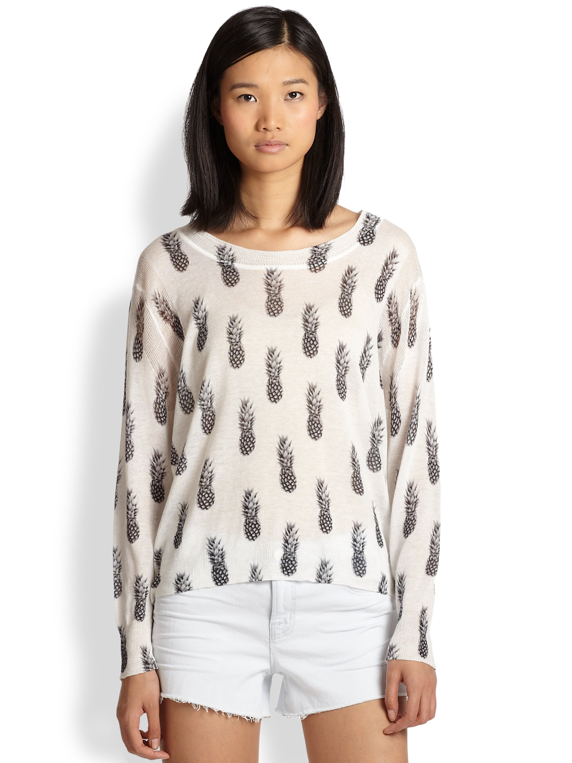 Townsen Pineapple Long Sleeve Sweater in White Lyst