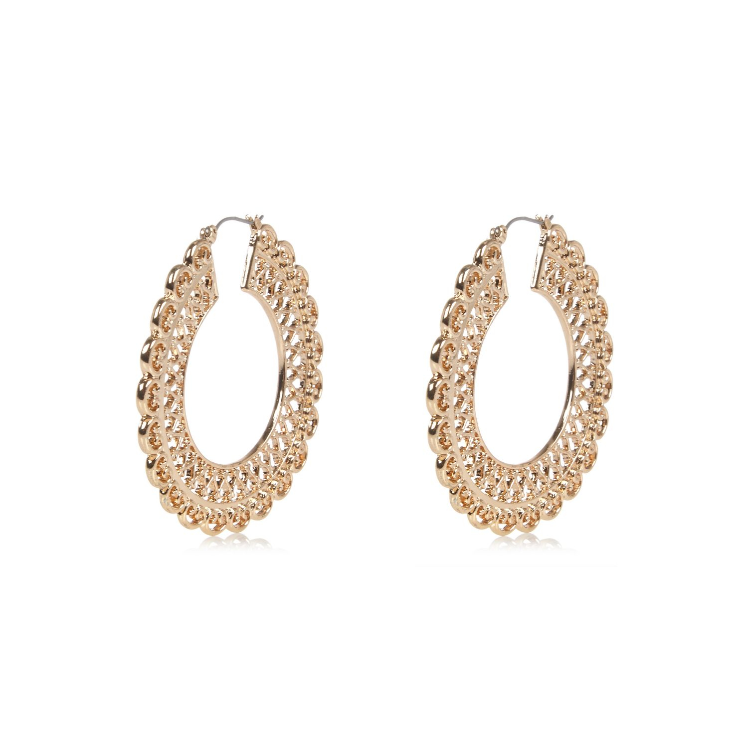 Lyst River Island Gold Tone Filigree Hoop Earrings In Metallic Gallery Women S Gold Hoop Earrings