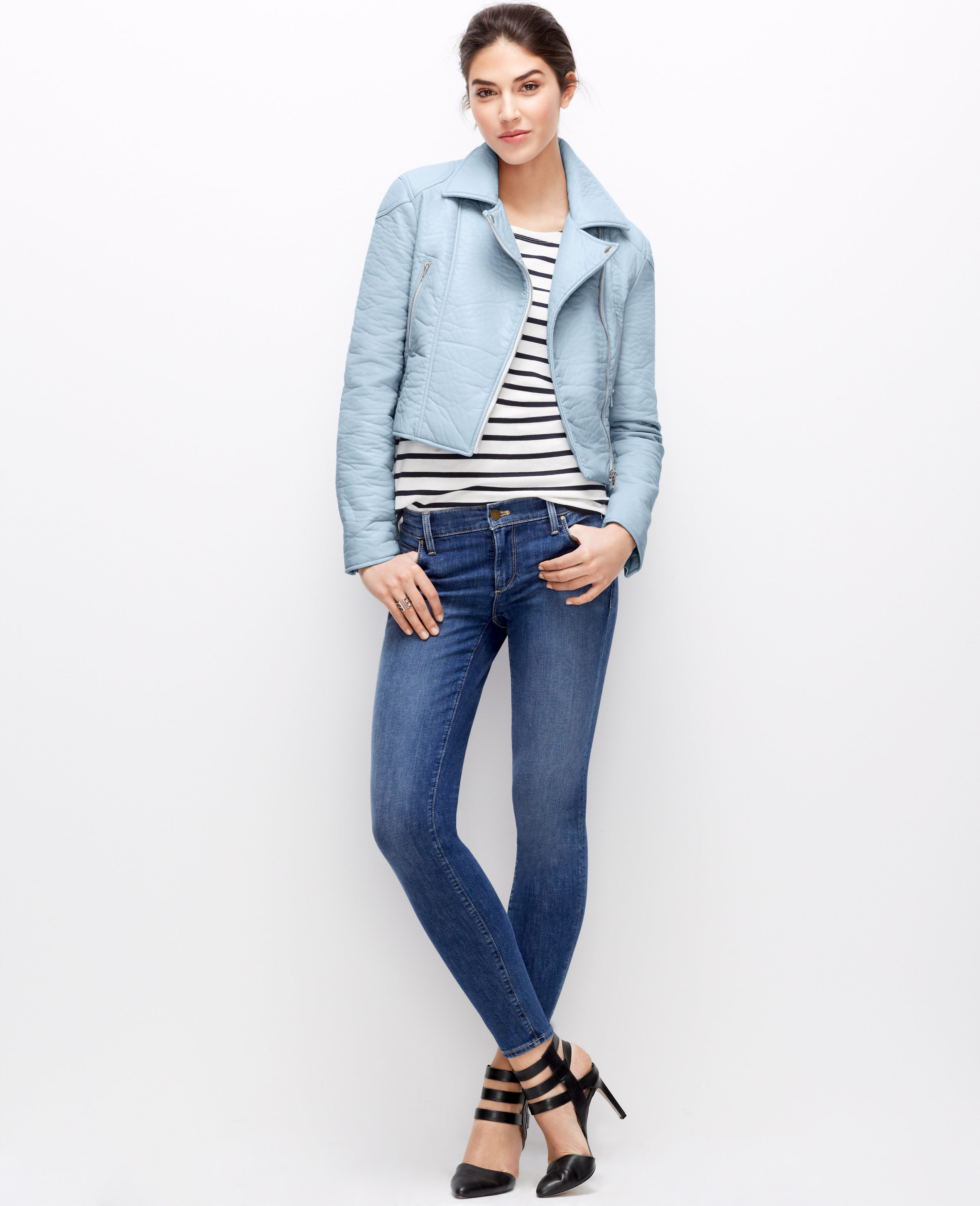 Lyst Ann Taylor Petite Faux Leather Jacket In Blue