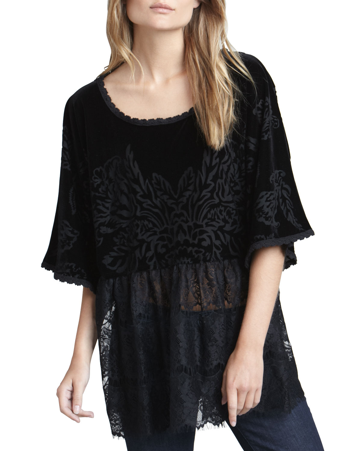 Free people Fortune Teller Velvet Lace Top in Black | Lyst
