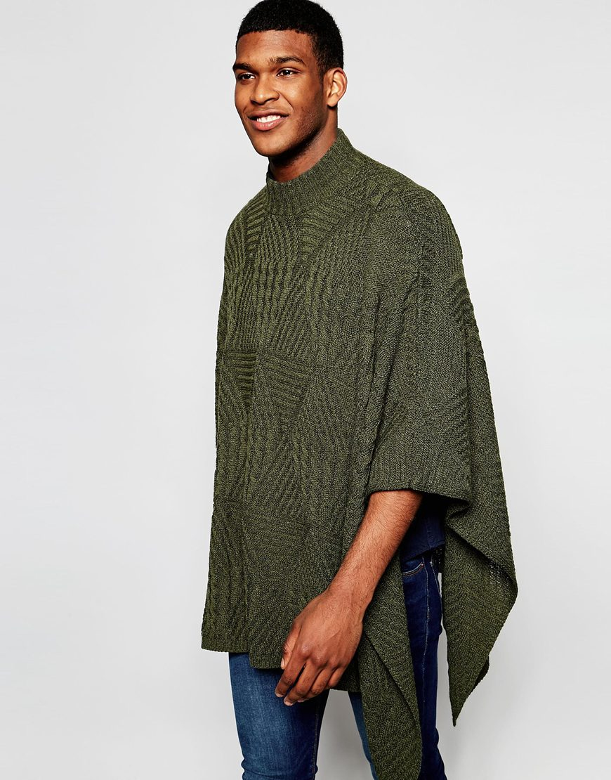 Asos Cable Knit Poncho in Natural for Men | Lyst