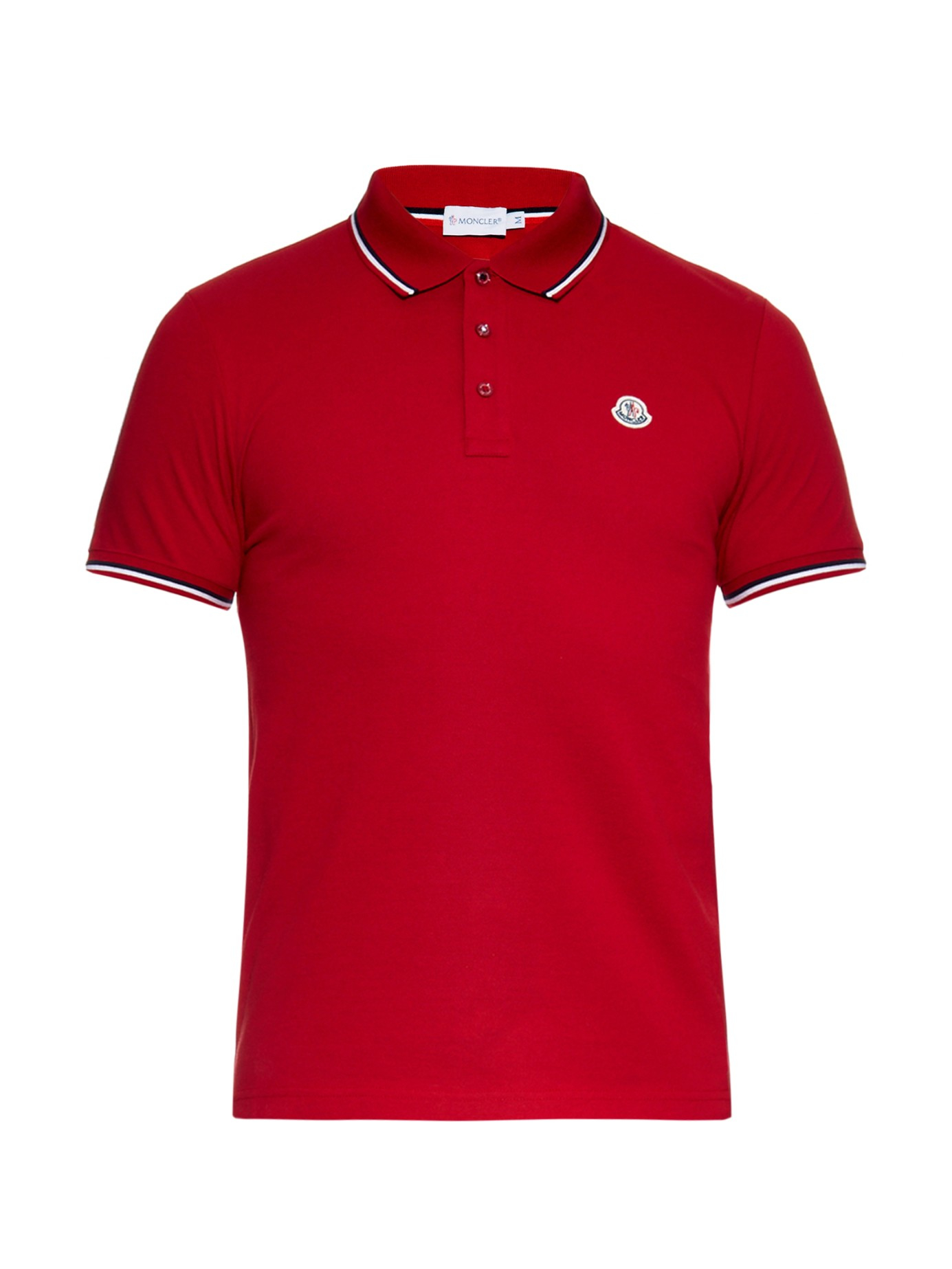 Moncler Striped Trim Cotton Polo Shirt in Red for Men Lyst