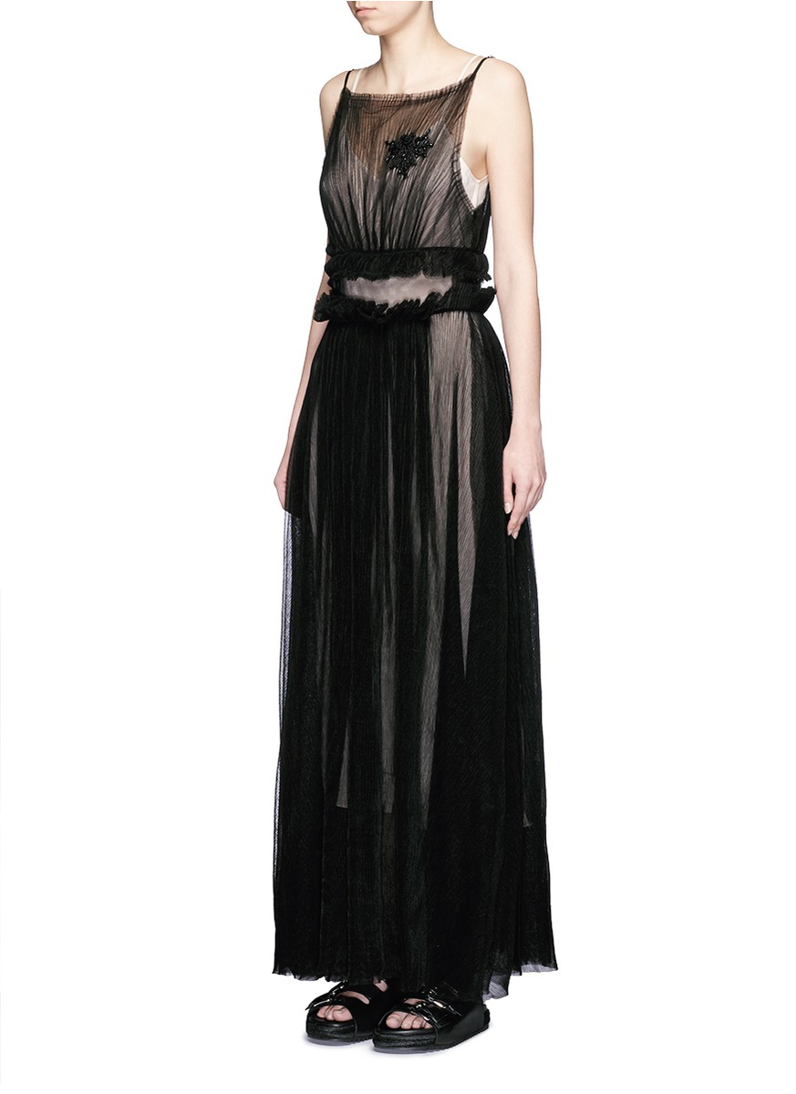 Nicopanda Pleat Tulle Maxi Dress in Black - Lyst
