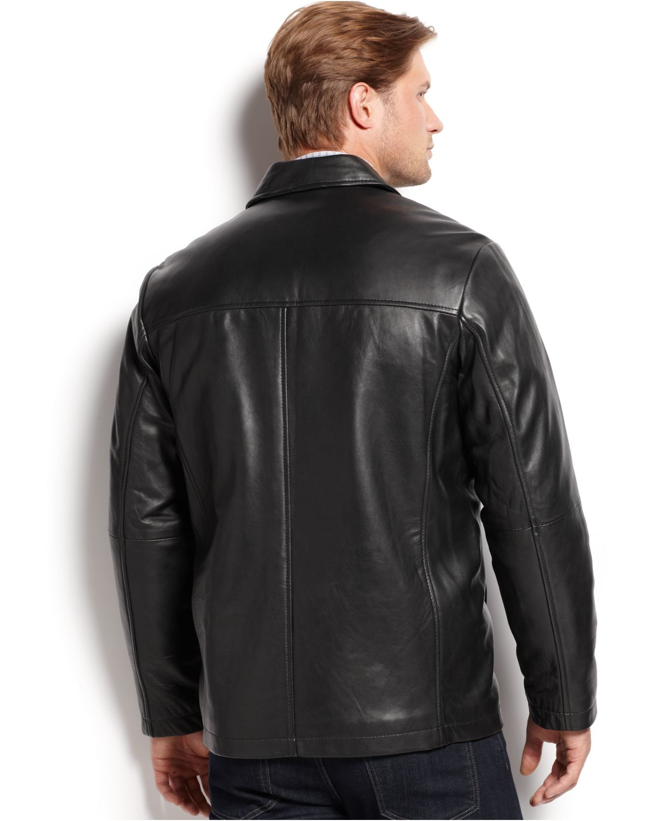 Perry Ellis Black Portfolio Big And Tall Leather Er Jacket For Men