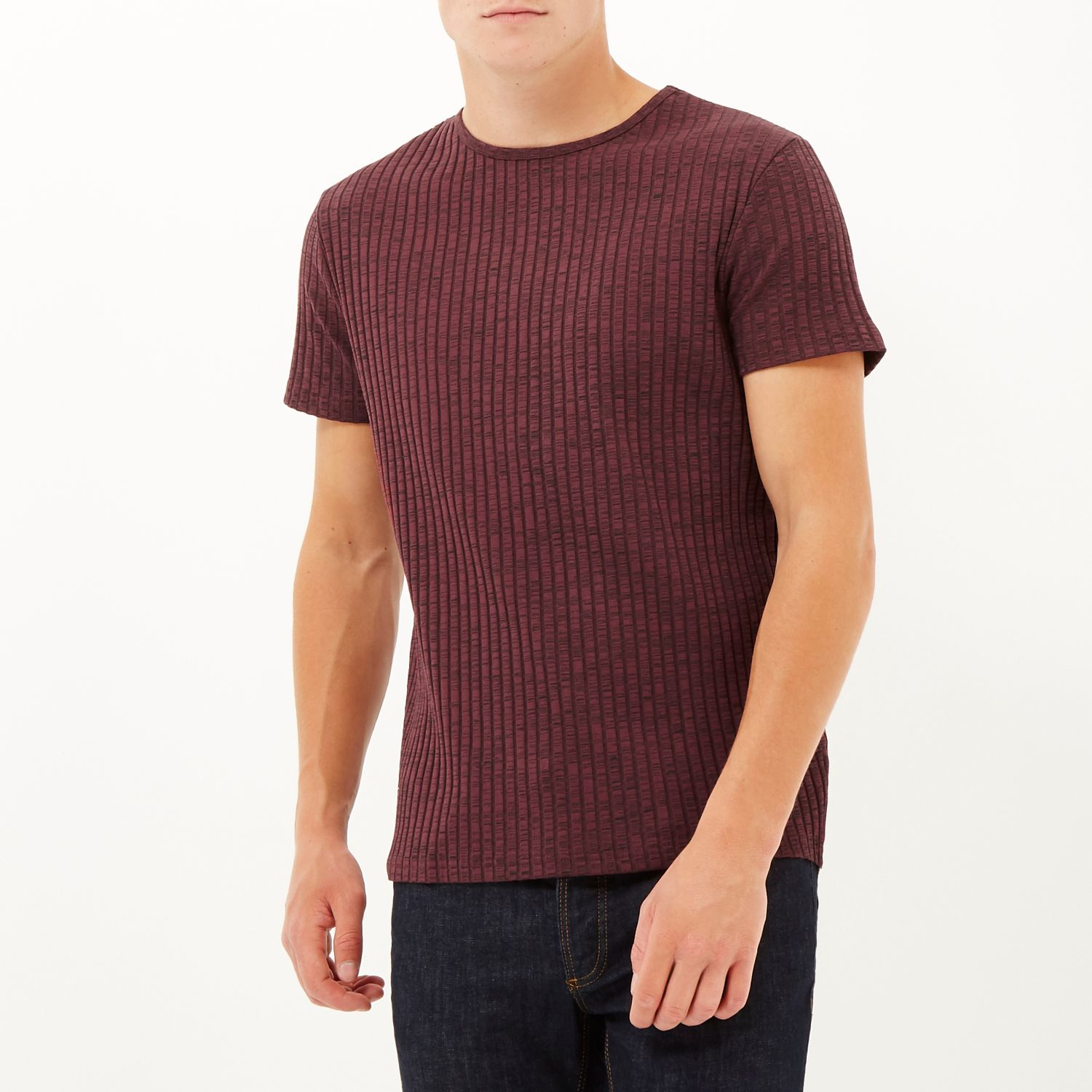 Lyst - River Island Dark Red Ribbed Short Sleeve T-shirt in Red for Men