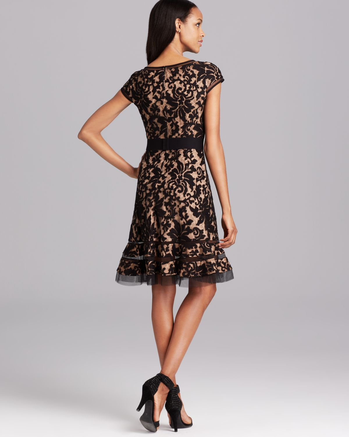 Tadashi Shoji Cap Sleeve Horsewire Lace Dress In Black Lyst