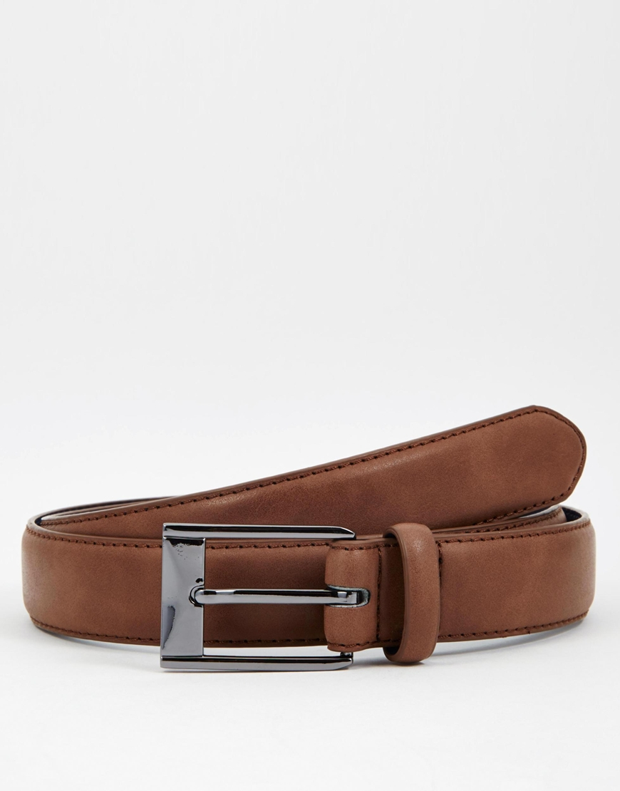 Lyst - Asos Smart Belt In Brown Faux Leather With Contrast Internals in ...