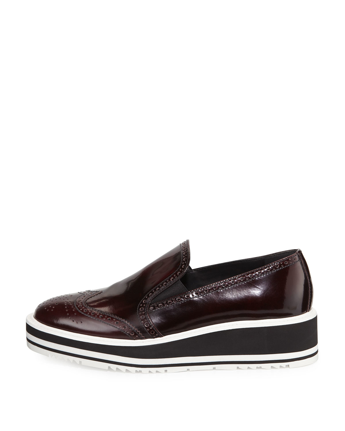 Lyst - Prada Polished Leather Platform Loafers in Brown