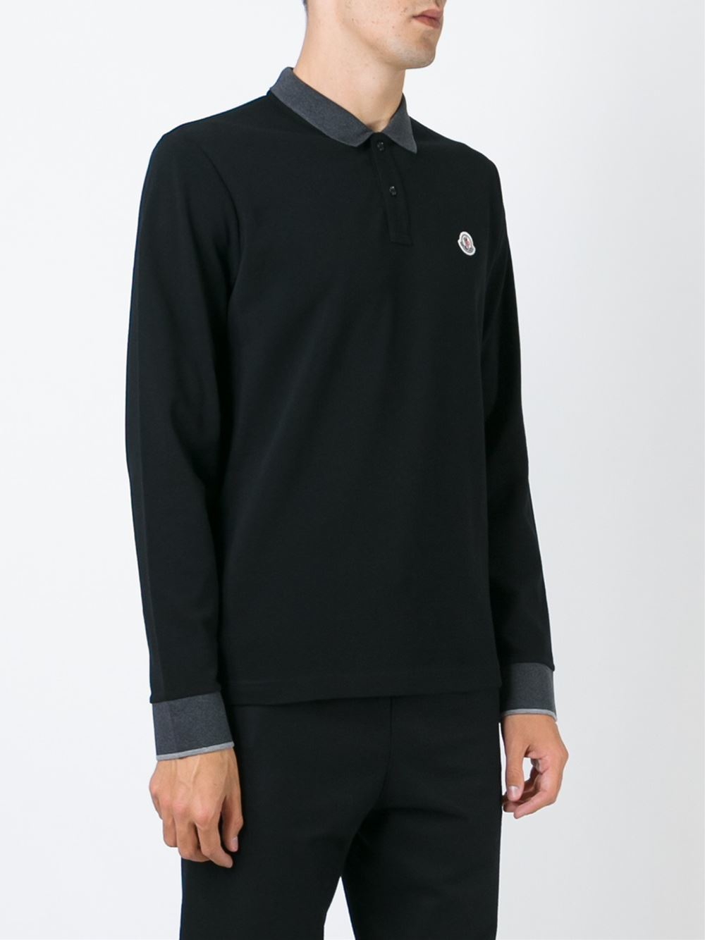 Lyst - Moncler Long Sleeve Polo Shirt in Black for Men