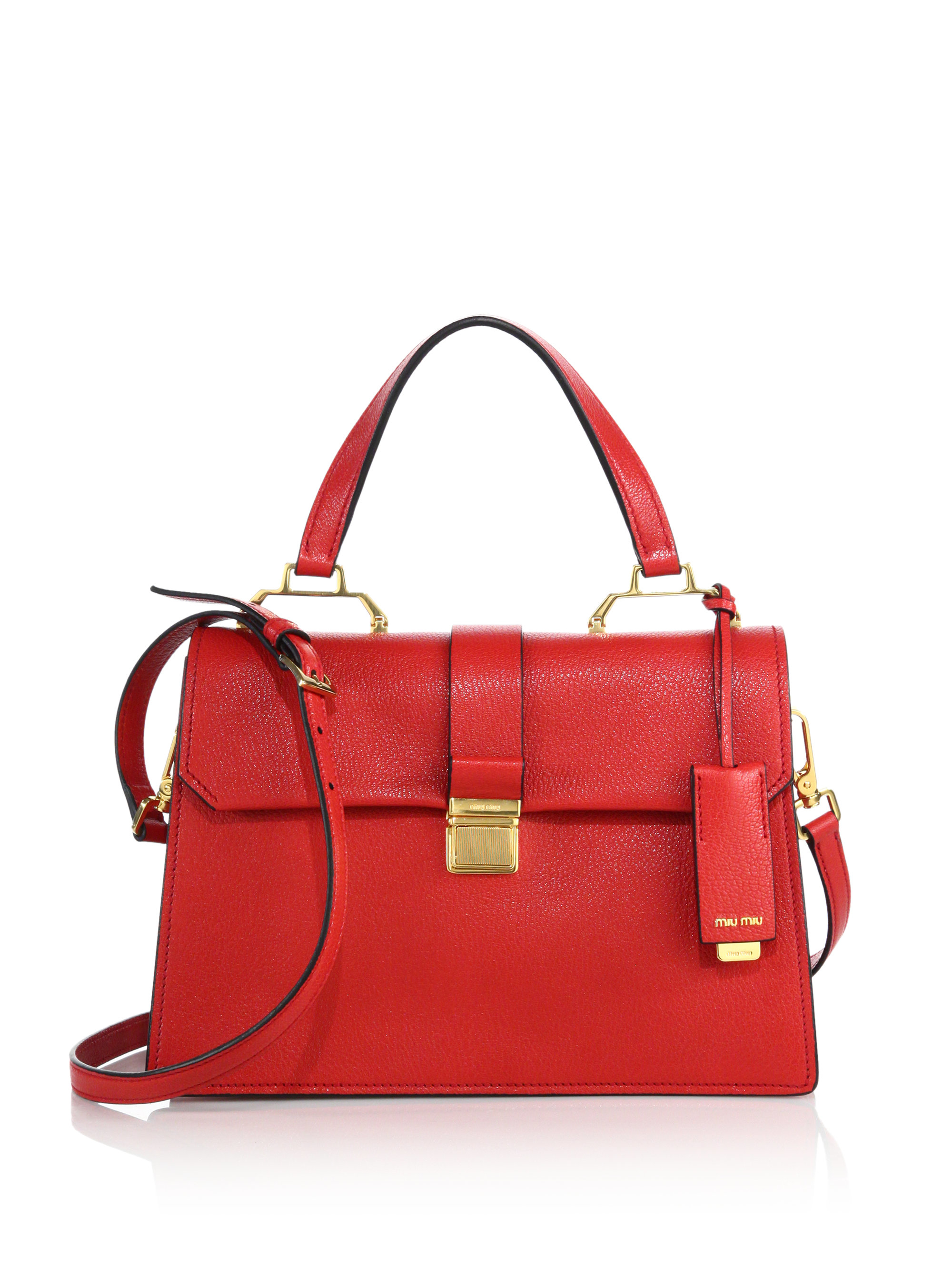 Lyst - Miu Miu Madras Small Leather Flap Satchel in Red