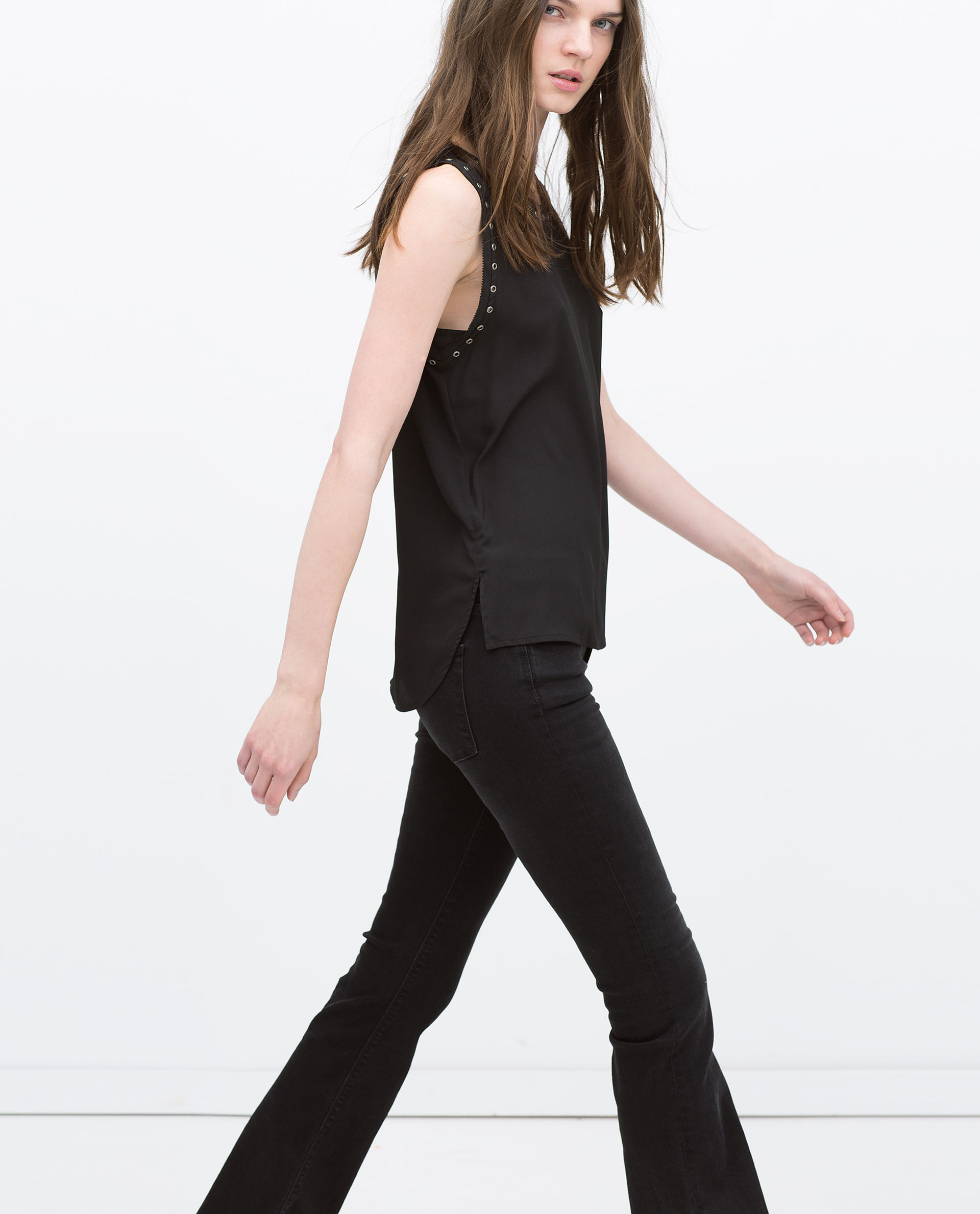 Zara Sleeveless Top With Metallic Details in Black Lyst