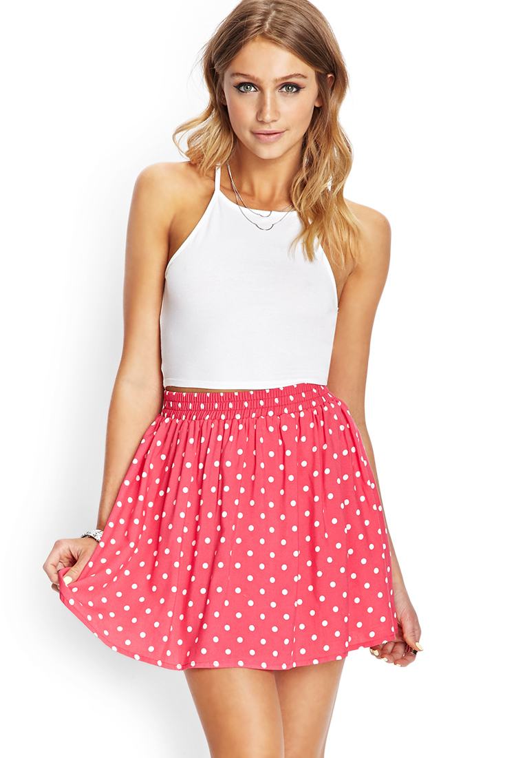 Lyst - Forever 21 Polka Dot Skater Skirt in Pink