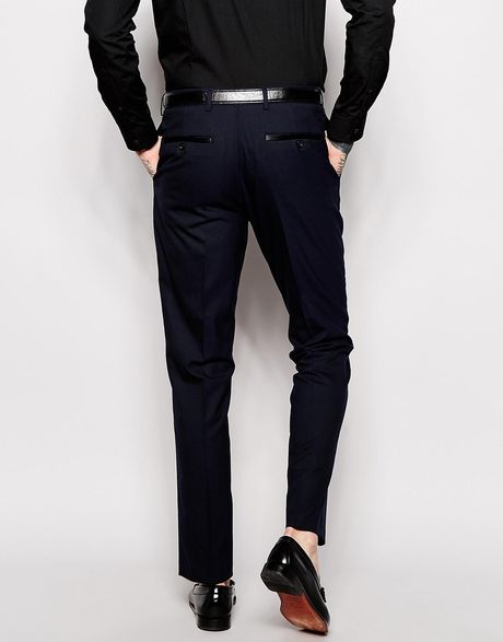 Asos Slim Fit Tuxedo Pants in Blue for Men (Navy) | Lyst