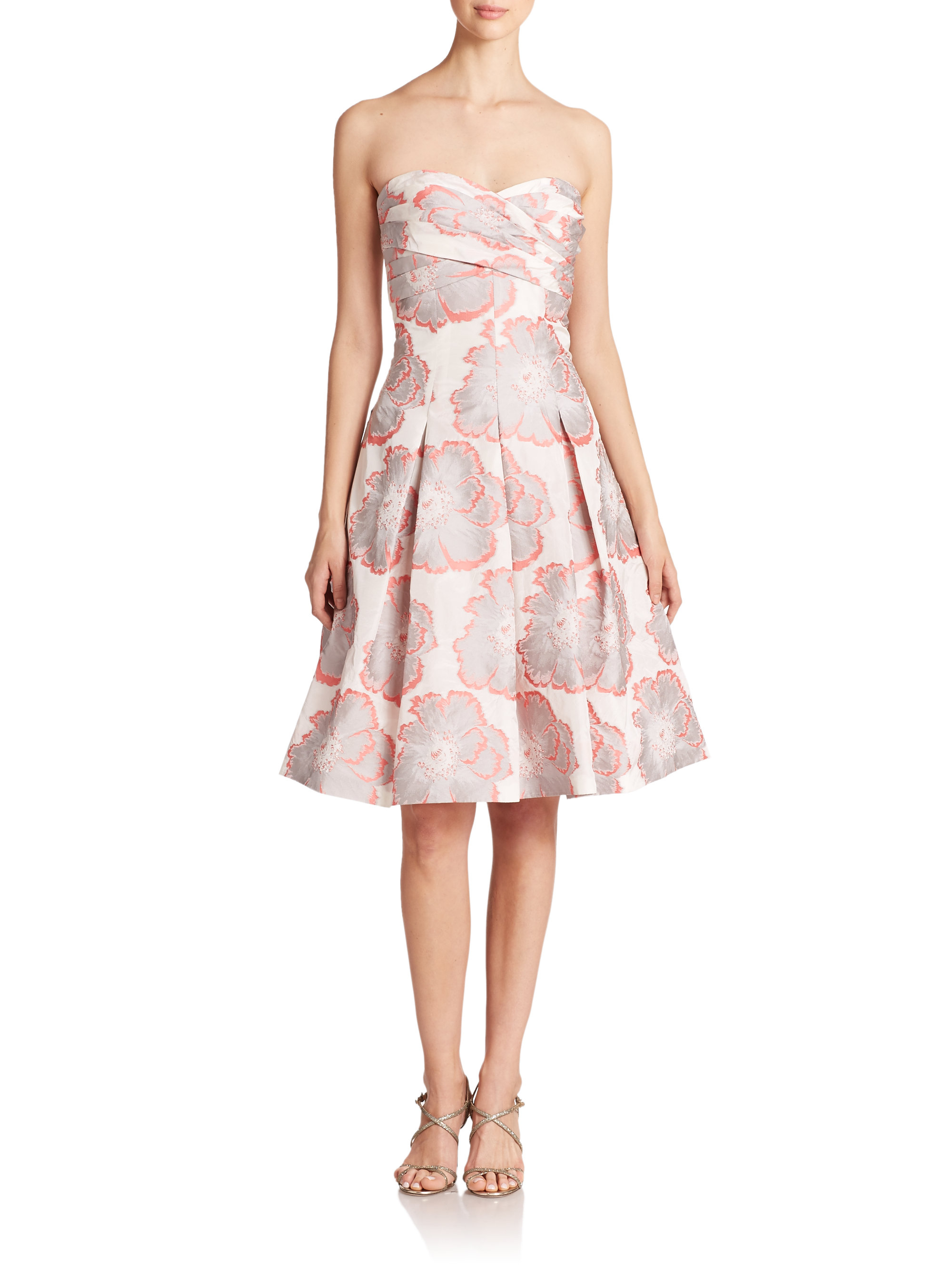 Lyst - Aidan Mattox Floral-print Strapless Jacquard Party Dress in Pink
