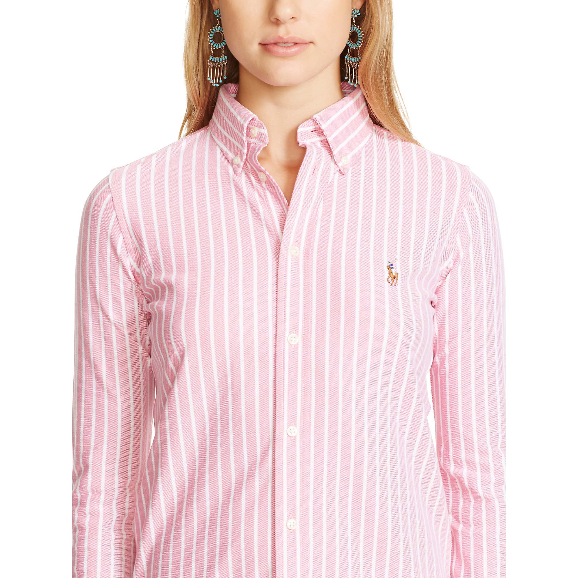 Lyst - Polo Ralph Lauren Striped Knit Oxford Shirt in Pink