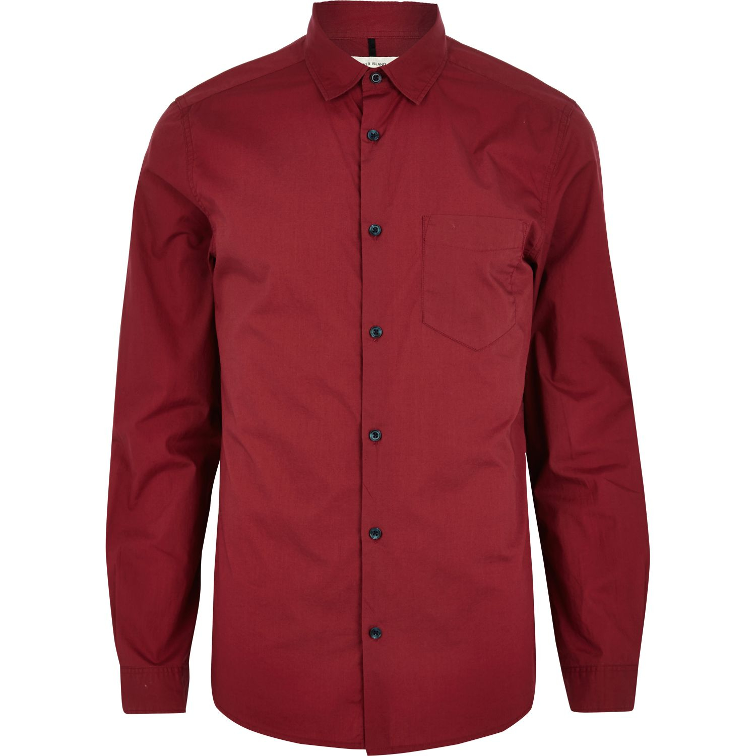 Lyst River  Island  Red  Long  Sleeve  Poplin Shirt  in Red  