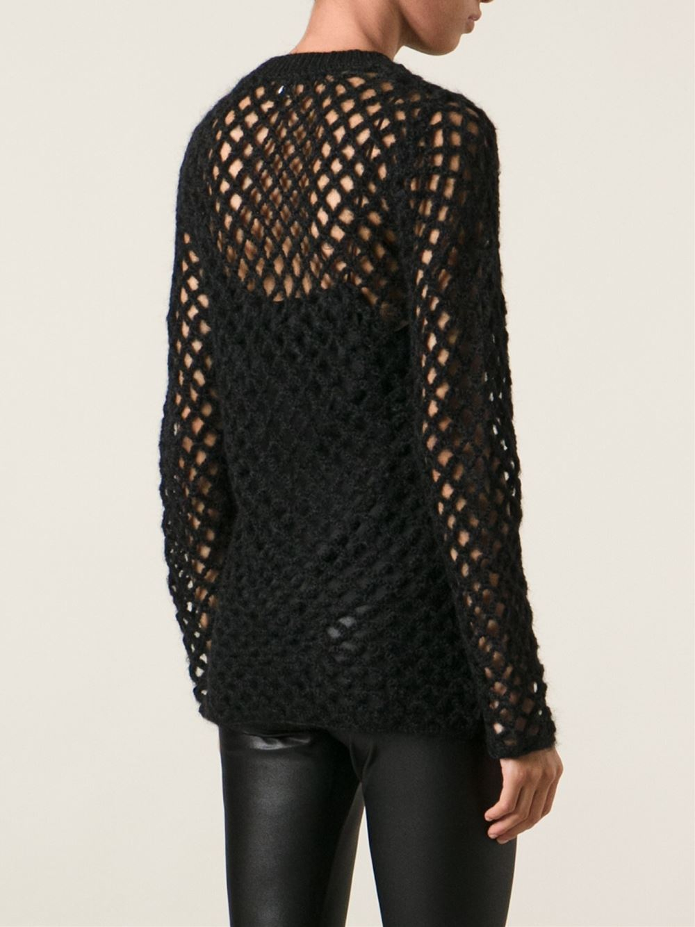 Junya watanabe Fishnet Knit Sweater in Black | Lyst