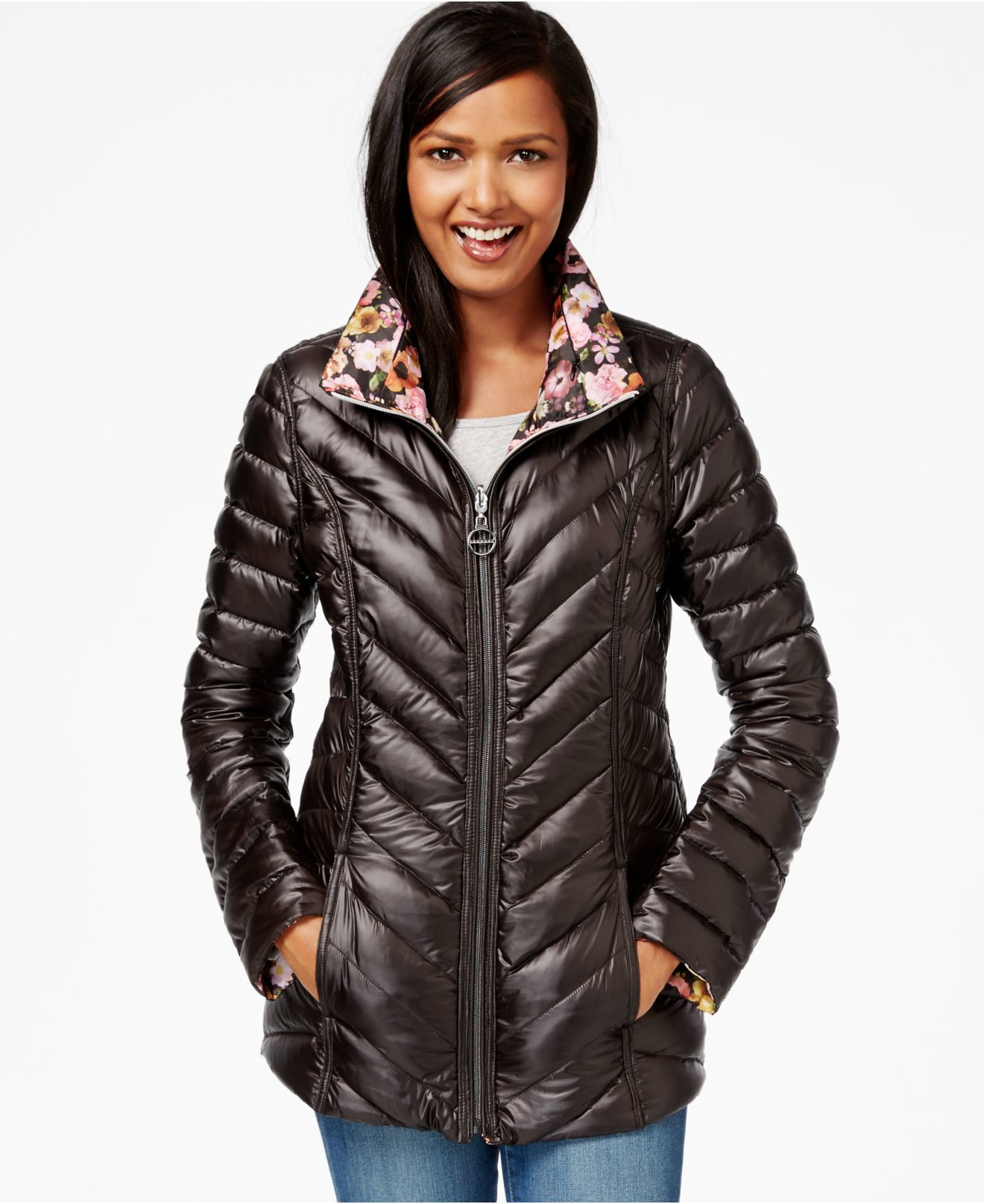 Lyst - Laundry By Shelli Segal Reversible Printed Puffer Coat