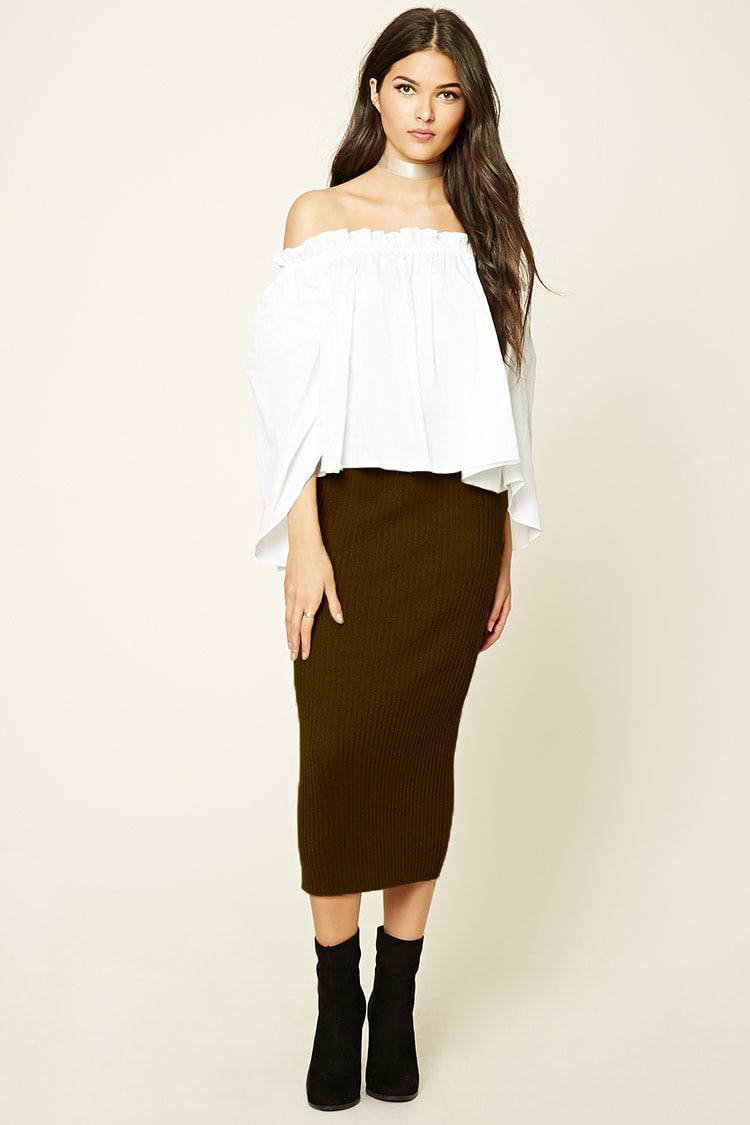 Lyst - Forever 21 Contemporary Knit Midi Skirt in Green