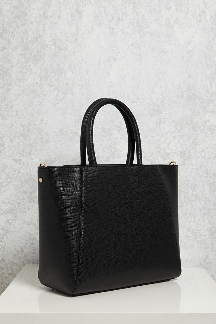Lyst - Forever 21 Faux Leather Tote Bag in Black