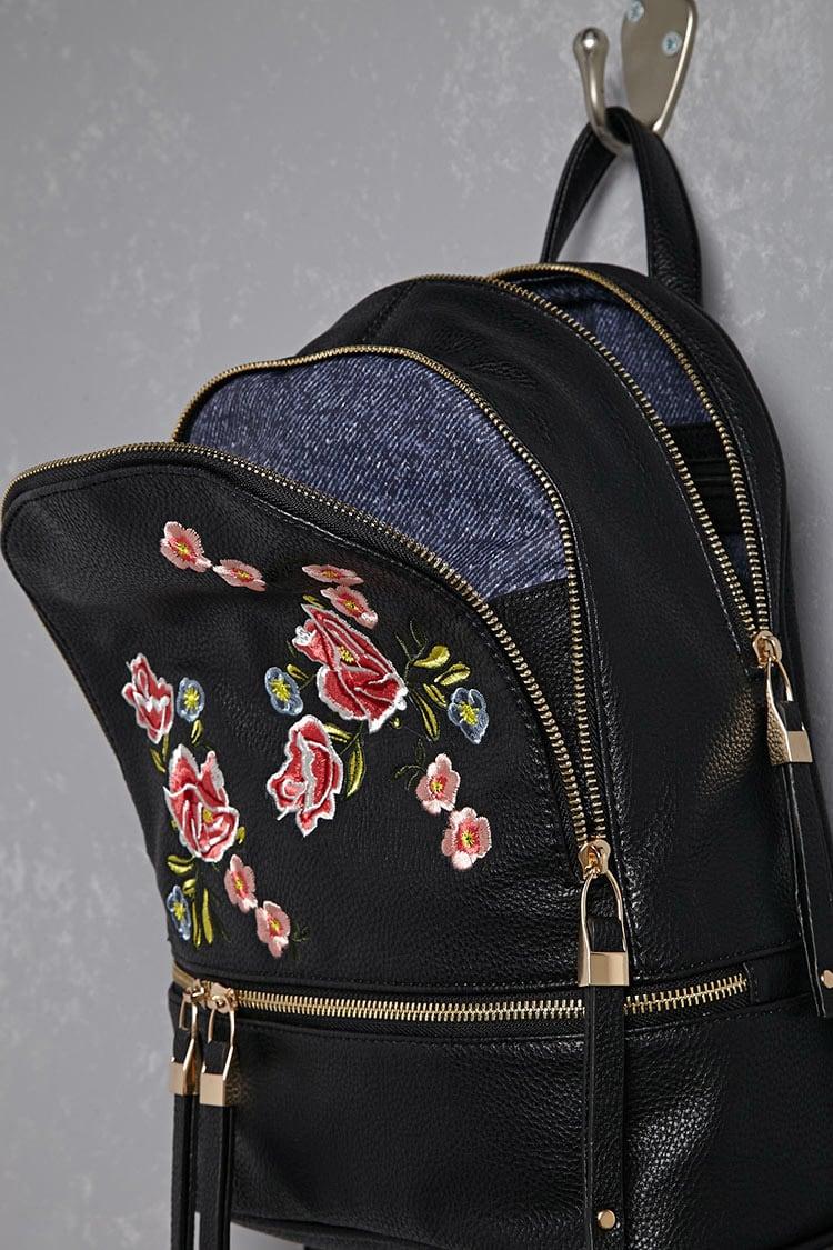Lyst - Forever 21 Floral Embroidered Mini Backpack in Black