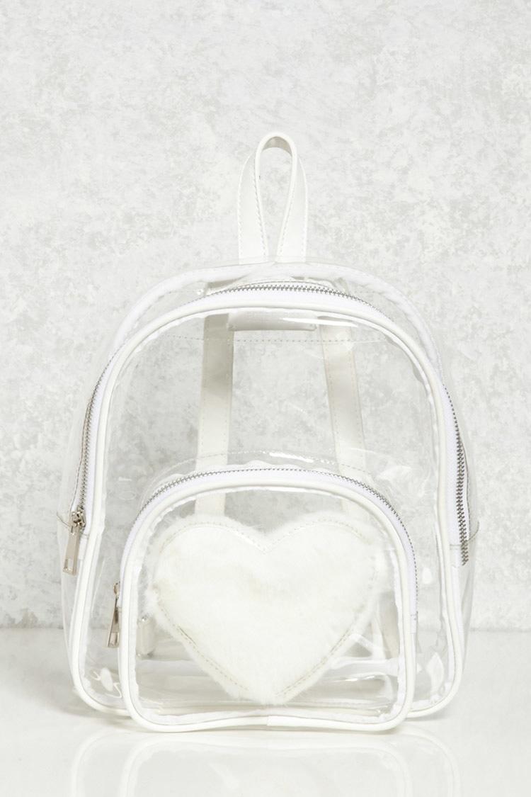 Forever 21 Fuzzy Heart Clear Mini Backpack in White - Lyst