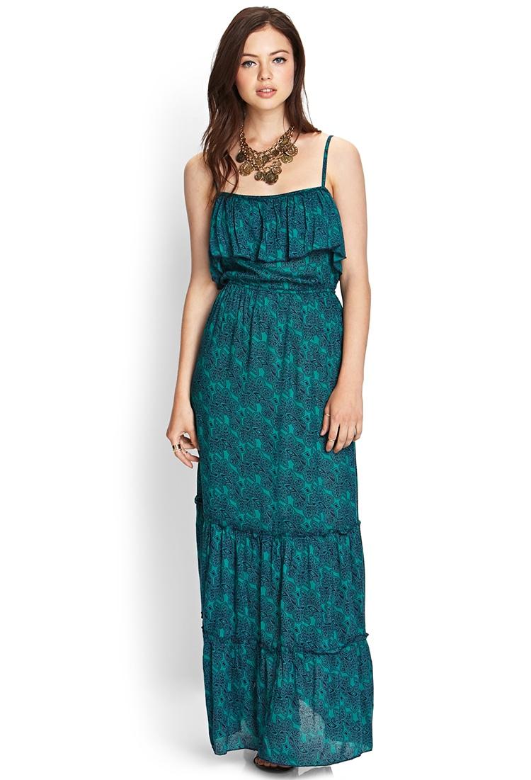 Lyst - Forever 21 Tiered Maxi Dress in Green