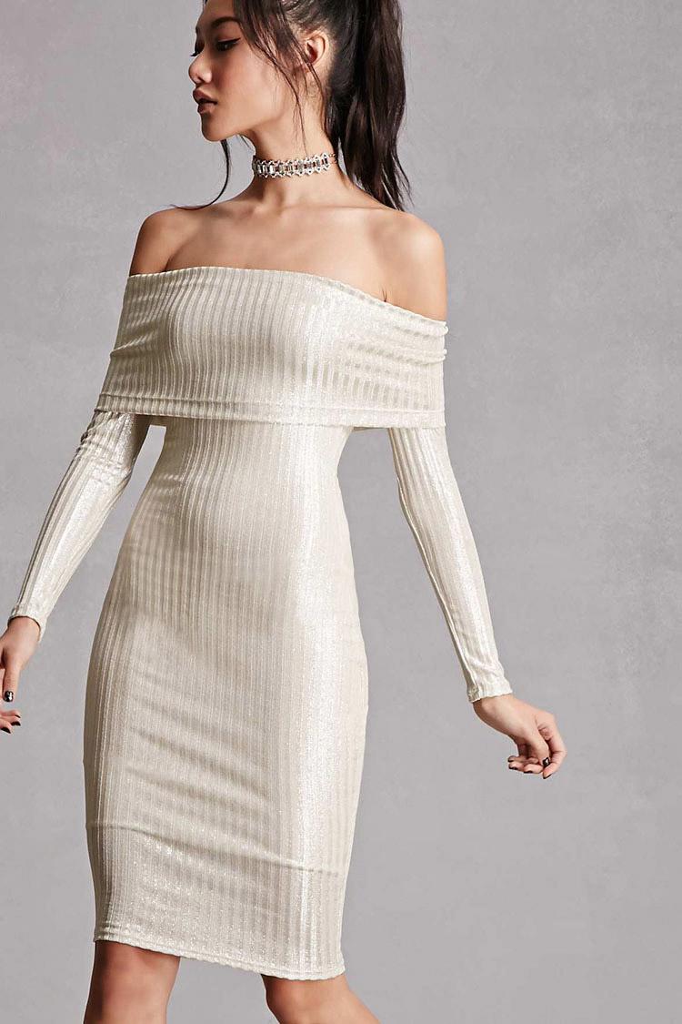 Forever 21 Off-the-shoulder Metallic Dress in White