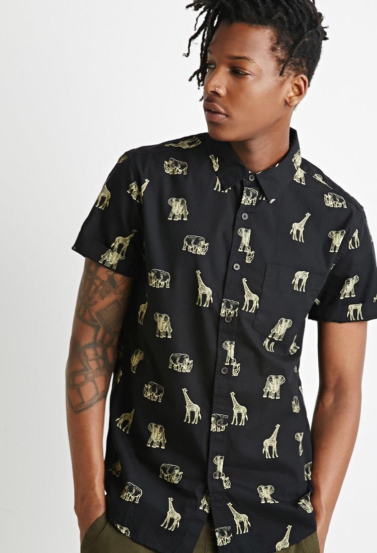 forever-21-safari-animal-print-shirt-in-black-for-men-lyst